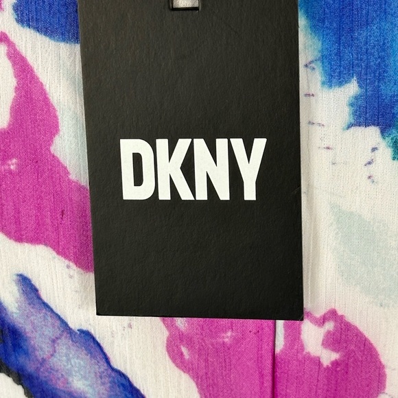 DKNY Short Sleeve Floral Print Faux Wrap Midi Dress - Purple Blue White - size 8 - Picture 10 of 11